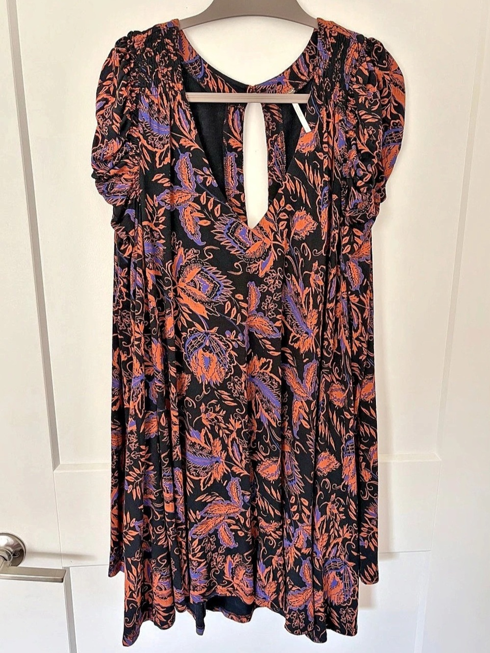 Free People “Hello Lover” Floral Mini Dress in Black & Orange Size Medium